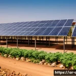Home 22 지부티의 전력 공급 문제 - A vibrant urban landscape in Djibouti featuring a modern solar power farm adjacent to growing indust...