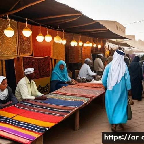 Home 32 지부티 문화의 다문화적 특성 - A vibrant traditional Djiboutian market scene bustling with diverse people wearing colorful, modest ...